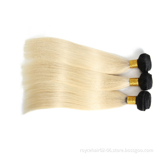 Colored Ombre 613 Blonde Raw Indian Human Hair Extensions Straight Hair Bundles With Lace Frontal Closure
